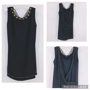Hale Bob Studded Strappy Open Halter Shift Dress Back Size S